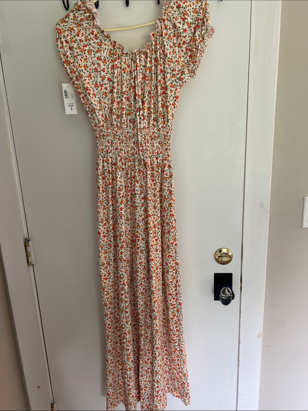Floral Smocked Maxi Jumpsuit Romper in Cream and Orange